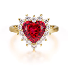 3CT Heart Cut Ruby Engagement Ring Halo Promise Ring