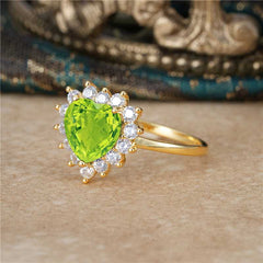 3CT Heart Cut Garnet Peridot Ring Halo Promise Ring