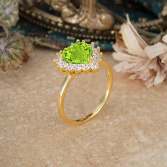 3CT Heart Cut Garnet Peridot Ring Halo Promise Ring