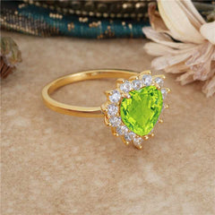 3CT Heart Cut Garnet Peridot Ring Halo Promise Ring
