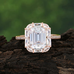 4CT Emerald Cut Moissanite Engagement Ring Pave Halo Bridal Ring