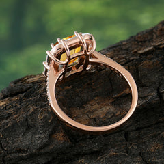 4CT Emerald Cut Citrine Engagement Ring Pave Halo Bridal Ring