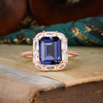 4CT Emerald Cut Tanzanite Engagement Ring Pave Halo Bridal Ring     - Additional view