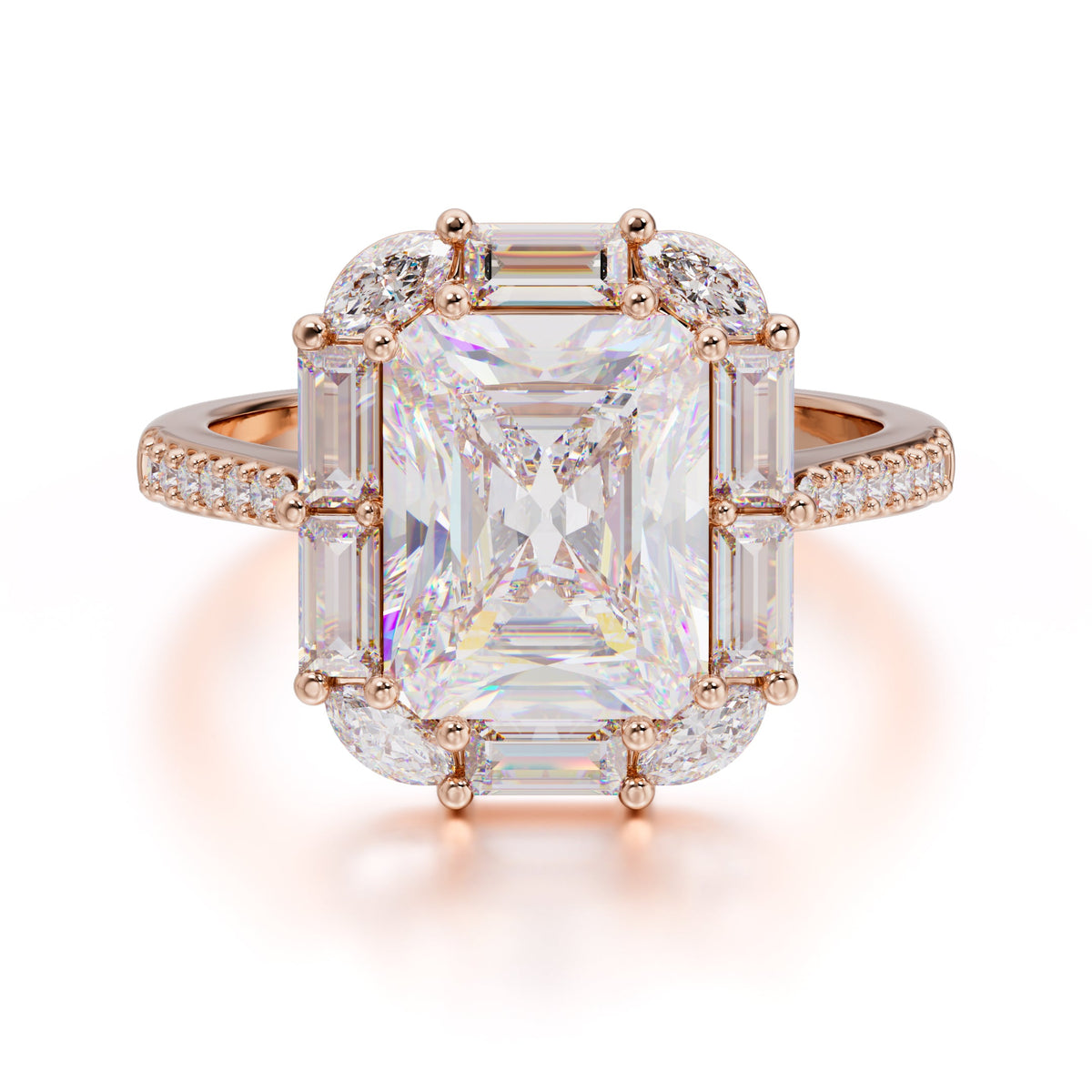 4CT Emerald Cut Moissanite Engagement Ring Pave Halo Bridal Ring