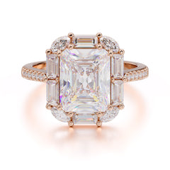4CT Emerald Cut Moissanite Engagement Ring Pave Halo Bridal Ring
