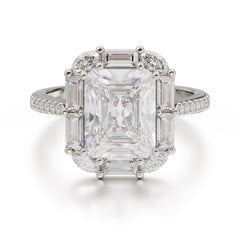 4CT Emerald Cut Moissanite Engagement Ring Pave Halo Bridal Ring
