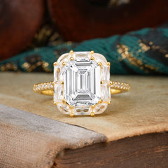 4CT Emerald Cut 8 Prong Moissanite Engagement Ring Pave Halo Bridal Ring