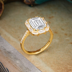 4CT Emerald Cut 8 Prong Moissanite Engagement Ring Pave Halo Bridal Ring