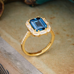 4CT Emerald Cut 8 Prong Sapphire Engagement Ring Pave Halo Bridal Ring