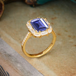 4CT Emerald Cut Tanzanite Engagement Ring Pave Halo Bridal Ring     - Additional view