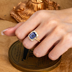 4CT Emerald Cut 8 Prong Sapphire Engagement Ring Pave Halo Bridal Ring