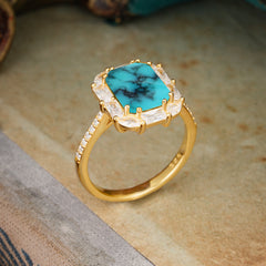 4CT Emerald Cut 8 Prong Turquoise Engagement Ring Pave Halo Bridal Ring