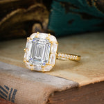 4CT Emerald Cut Lab Diamond Engagement Ring Pave Halo Bridal Ring     - Additional view