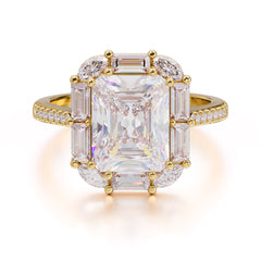 4CT Emerald Cut Moissanite Engagement Ring Pave Halo Bridal Ring