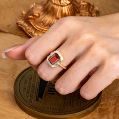 4CT Emerald Cut Garnet Engagement Ring Pave Halo Bridal Ring