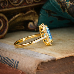 4CT Emerald Cut 8 Prong Aquamarine Engagement Ring Pave Halo Bridal Ring