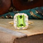 4CT Emerald Cut Peridot Engagement Ring Pave Halo Bridal Ring     - Additional view