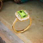 4CT Emerald Cut Peridot Engagement Ring Pave Halo Bridal Ring     - Additional view