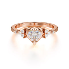 Heart Shaped White Moissanite Anniversary Ring Side Stone Promise Ring