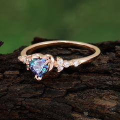 Heart Shaped White Alexandrite Anniversary Ring Side Stone Promise Ring