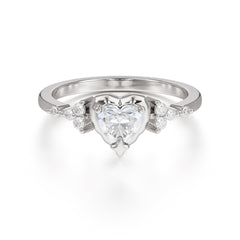 Heart Shaped White Moissanite Anniversary Ring Side Stone Promise Ring