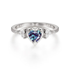 Heart Shaped White Alexandrite Anniversary Ring Side Stone Promise Ring