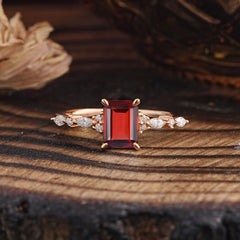 4 Prong Timeless Emerald Cut Garnet Engagement Ring