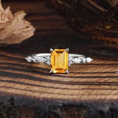 4 Prong Timeless Emerald Cut Citrine Engagement Ring