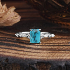 4 Prong Timeless Emerald Cut Turquoise Engagement Ring