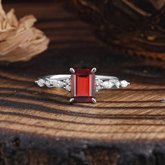 4 Prong Timeless Emerald Cut Garnet Engagement Ring