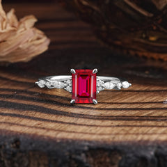 4 Prong Timeless Emerald Cut Ruby Engagement Ring