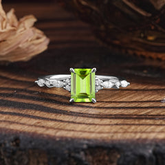 4 Prong Timeless Emerald Cut Peridot Engagement Ring