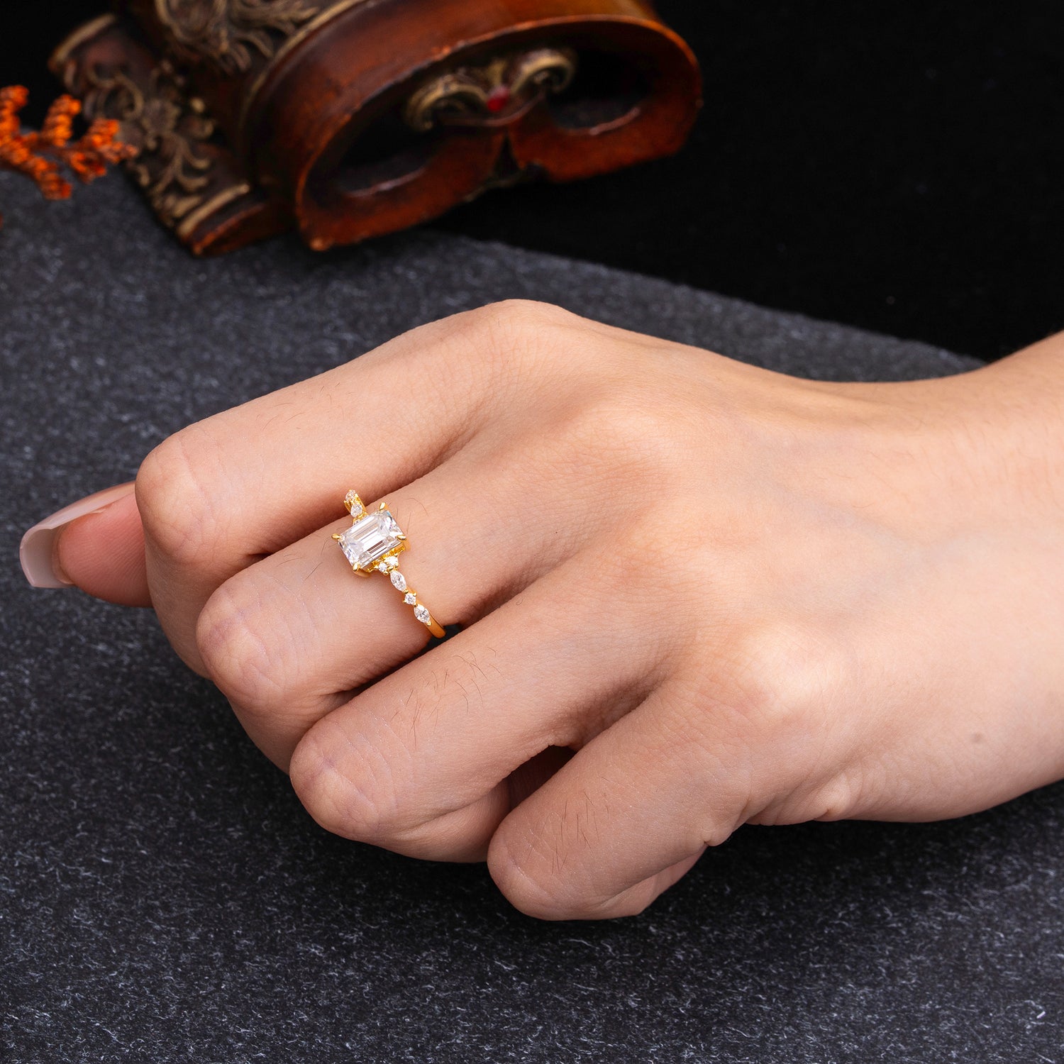4 Prong Timeless Emerald Cut Moissanite Engagement Ring