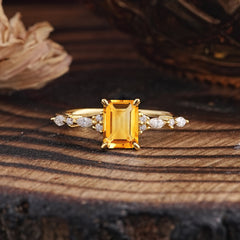 4 Prong Timeless Emerald Cut Citrine Engagement Ring