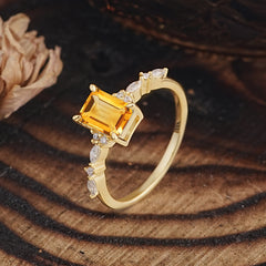 4 Prong Timeless Emerald Cut Citrine Engagement Ring