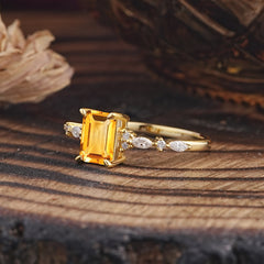4 Prong Timeless Emerald Cut Citrine Engagement Ring