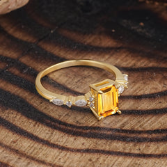 4 Prong Timeless Emerald Cut Citrine Engagement Ring