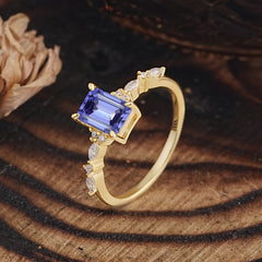 4 Prong Timeless Emerald Cut Tanzanite Engagement Ring