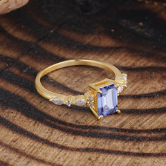 4 Prong Timeless Emerald Cut Tanzanite Engagement Ring