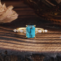 4 Prong Timeless Emerald Cut Turquoise Engagement Ring