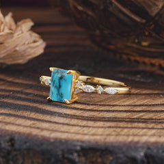 4 Prong Timeless Emerald Cut Turquoise Engagement Ring