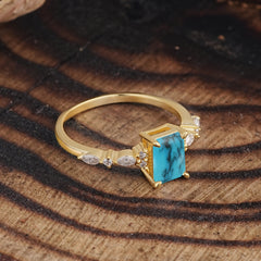 4 Prong Timeless Emerald Cut Turquoise Engagement Ring