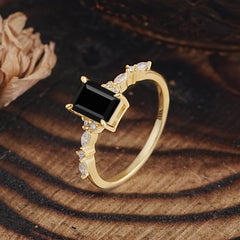 4 Prong Timeless Emerald Cut Black Onyx Engagement Ring