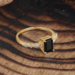 4 Prong Timeless Emerald Cut Black Onyx Engagement Ring