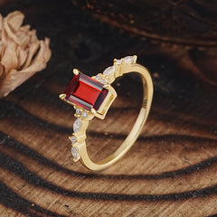 4 Prong Timeless Emerald Cut Garnet Engagement Ring