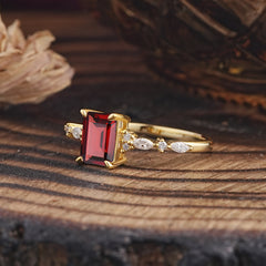 4 Prong Timeless Emerald Cut Garnet Engagement Ring
