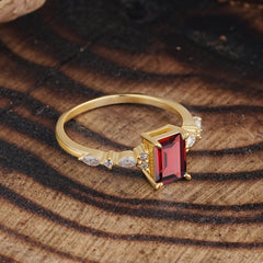 4 Prong Timeless Emerald Cut Garnet Engagement Ring