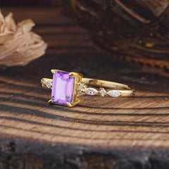 4 Prong Timeless Emerald Cut Amethyst Engagement Ring