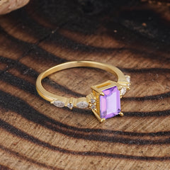 4 Prong Timeless Emerald Cut Amethyst Engagement Ring