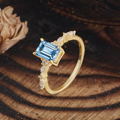 4 Prong Timeless Emerald Cut Aquamarine Engagement Ring